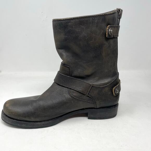 Frye Veronica Short Back Zip Buckle Distressed Engineer Moto Boots Gray Womens 7 - Picture 4 of 14